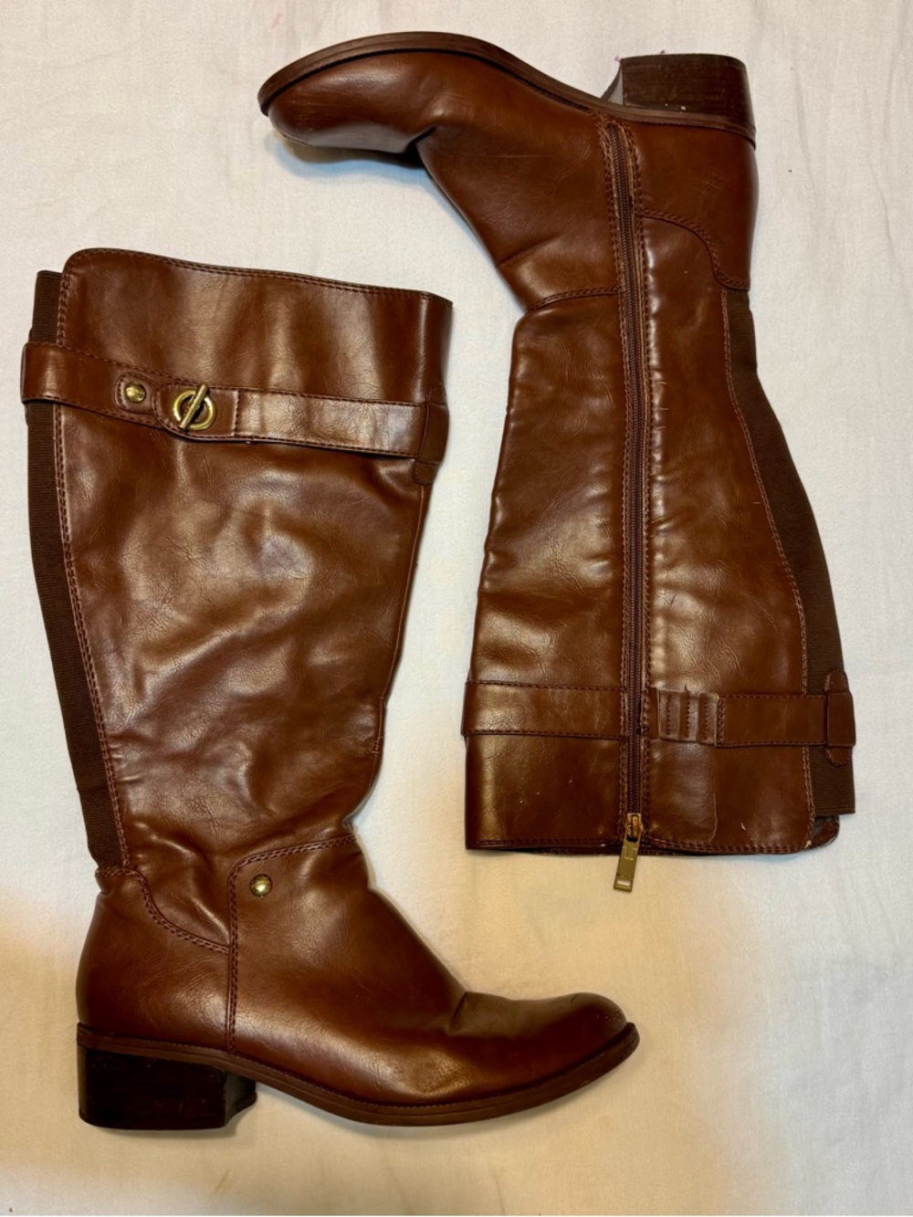 Tommy Hilfiger Tall Riding Boots Brown Leather Women’s Size 9.5 Knee High Zip